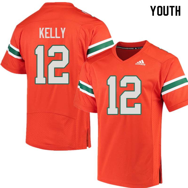 Youth Miami Hurricanes #12 Jim Kelly College Football Jerseys Sale-Orange - Click Image to Close